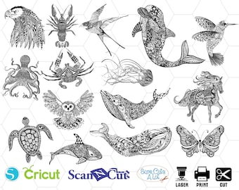 zentangle animals svg, dolphon zentangle svg, turtle zentangle svg, crab zentangle svg, horse zentangle svg, hummingbird zentangle svg