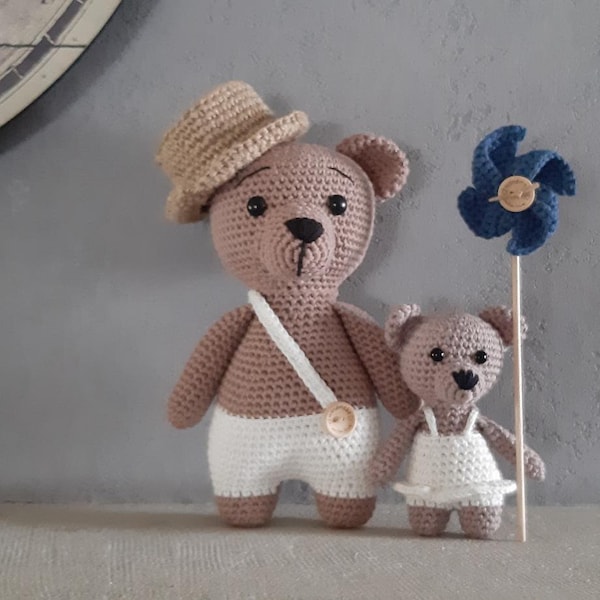 haakpatroon PDF amigurumi ourson Freddy le Mad' Ourson et son bébé (Fr/Eng)