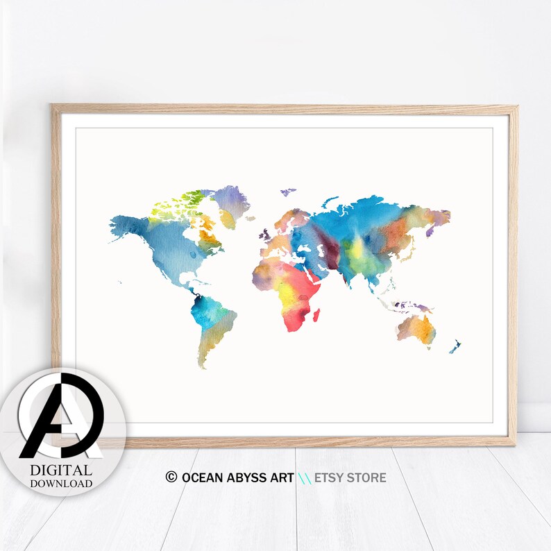 World Map Wall Art Nursery Decor Printable Kids Room