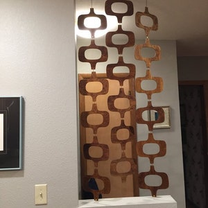 Retro room divider, 3 strands, Room Divider W 25&#39;&#39;, Custom Height, Hanging wall screen, Retro wall hanging, Mid century wood divider