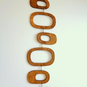 Mid Century Modern Wood Wall Hanging Mobile: Walnut Finish