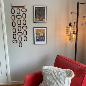 Mid Century Modern Wood Wall Hanging: Retro Geometric Decor (34x11)
