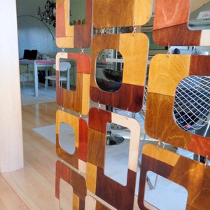 Mid Century Modern Room Divider: Walnut Finish, 3-Strand Art Decor