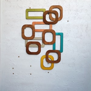 Mid Century Modern Wood Wall Art: 3D Geometric Tile