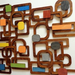 Mid Century moderne Wandkunst, Holz Wandkunst, Retro Wandbehang, Holzwanddekor, 60er Jahre, 3D Holz Wandfliesen, Wandpaneele, kostenlose Versand DDP