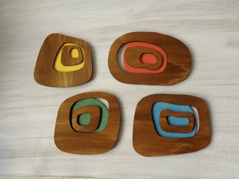 Mid Century Modern Abstract Coasters Set of 4 Retro Wood Etsy UK