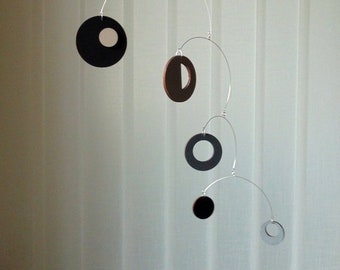 Grey and Black Geometric Mobile, Minimalist Home Decor, Wooden Hanging Mobile