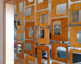 Retro room divider, 5 strands room divider W50&#39;&#39; Custom Height, Mid century room divider, hanging partition divider, divider real wood