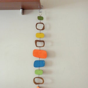 Mid Century Modern Wall Hanging: Wooden Geometric Decor, Walnut & Colorful Accents