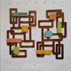 Mid Century Modern Wood Wall Decor: Retro Atomic Art, MCM Accent, US shipped with DDP no extra charges upon delivery.