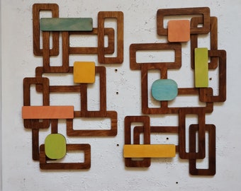 Handmade Mid-Century Modern Wood Wall Decor: Atomic Art Accent