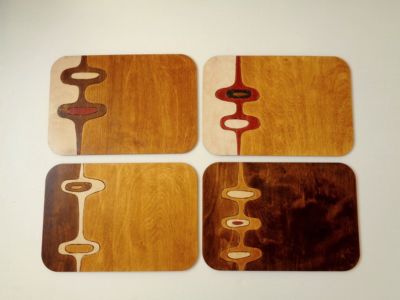 Mid century modern Wood Placemats Handmade Wood Tablemat Mid Etsy