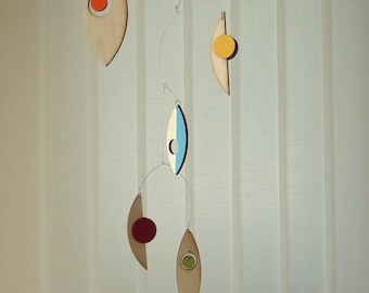 Geometrisch mobiel, minimalistisch interieur, houten bladeren hangend mobiel, VS verzonden met DDP