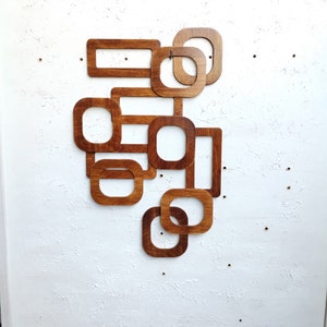 Mid Century Modern Wood Wall Art: 3D Geometric Tile (16x10)