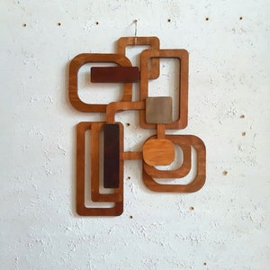 Mid century modern wall art, Wood Wall Art, Retro Wall Hanging, Wooden wall decor, 60&#39;s, 3D Wood Wall Tile,