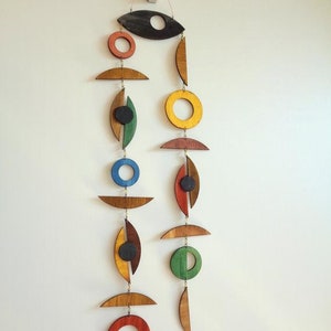 Mid Century Modern Wood Wall Hanging: Retro Mobile, 23-inch Plywood Decor, US shipped with DDP no extra charges upon delivery.