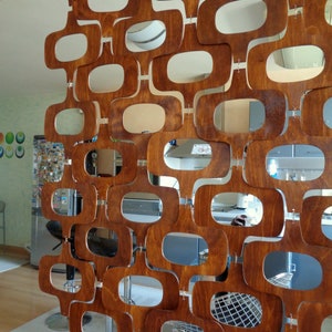 Room Divider Hanging, 6 Strands room divider W50&#39;&#39; Custom Height, Hanging wall screen, Retro room divider, Mid century wood divider