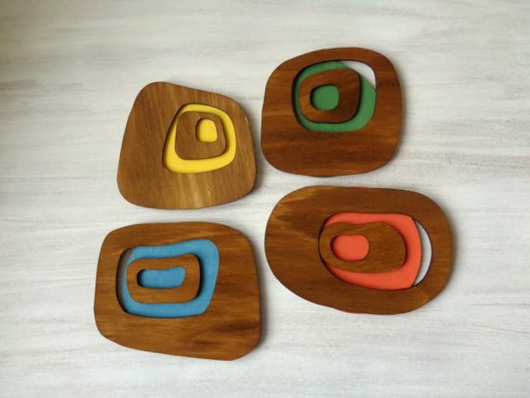 Mid Century Modern Wood Coasters - Abstract Space Age Decor - Set of 4 ...