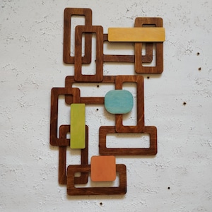 Mid century modern wall decor, wall art, Wood Wall Art, Retro Wall Hanging, Wooden wall decor, 60&#39;s, Wood Wall Tile, Midmod decor accents,