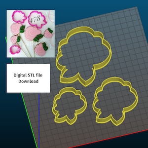 3 sizes Digital STL Files Downloads Rose cookie cutters Printable cookie cutters size variation