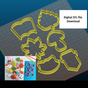 6 Digital STL Files Downloads School set Autumn set cookie cutters Printable cookie cutters mini cutters