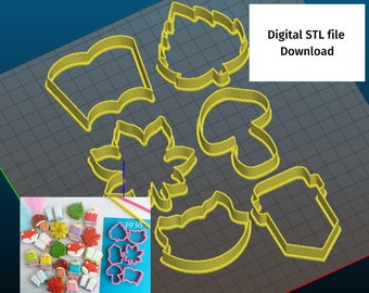 6 Descargas de archivos STL digitales Conjunto escolar Conjunto de otoño cortadores de galletas Cortadores de galletas imprimibles mini cortadores