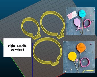 Balloon Set Cookie cutter, Digital STL Downloads for 3D Printer, Birthday, Baby Shower Theme. 3 Sizes. Instant Download.High Quality Files