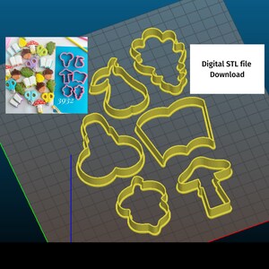 6 Digital STL Files Download school set cookie cutter Printable cookie cutters