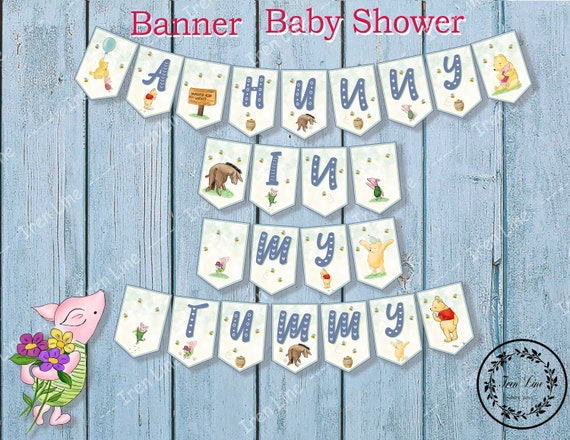 Classic Winnie The Pooh Baby Shower Watercolor Banner Pooh Etsy