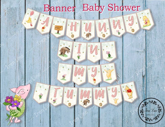 Classic Winnie The Pooh Baby Shower Watercolor Banner Pooh Etsy