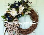 Magnolia hydrangea wreath, autumn hydrangea wreath, Magnolia Fall Wreath