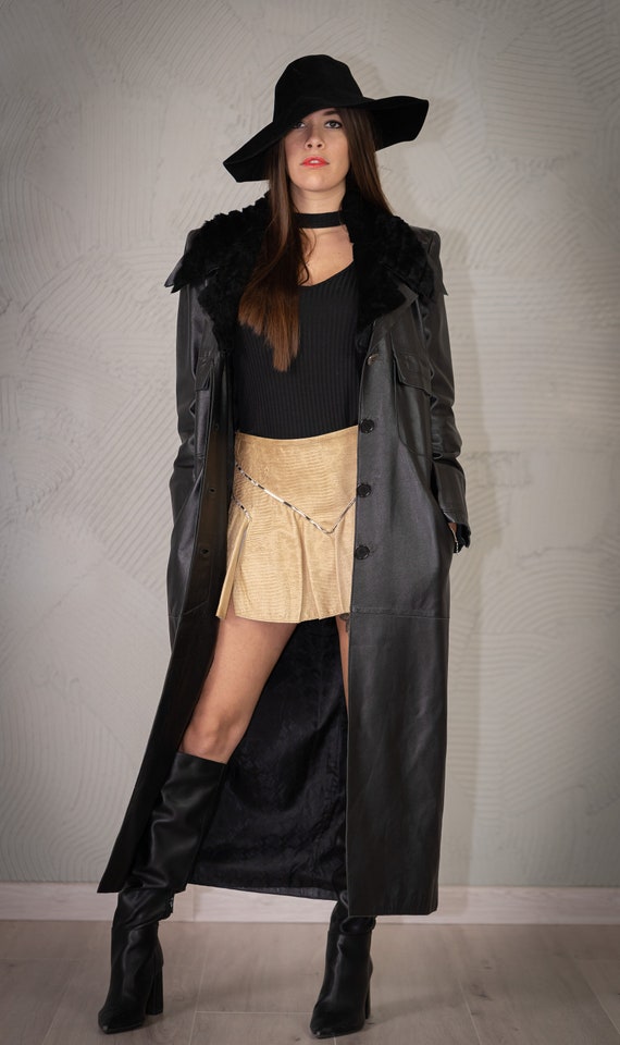 Vintage 90s FENDI black leather trench coat.