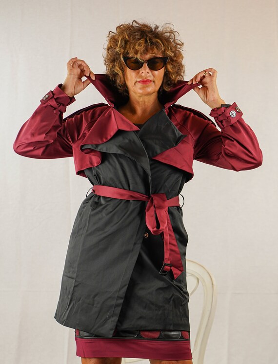 Black burgundy raincoat