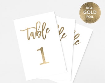 PRINTED Premium GOLD Foil Wedding Table Numbers, 4x6 Calligraphy Foil Design, Premium Paper, Double Sided, Numbers 1-25 or 1-40