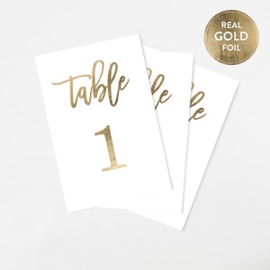 PRINTED Premium GOLD Foil Wedding Table Numbers, 4x6 Calligraphy Foil Design, Premium Paper, Double Sided, Numbers 1-25 or 1-40 image 1