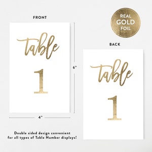 PRINTED Premium GOLD Foil Wedding Table Numbers, 4x6 Calligraphy Foil Design, Premium Paper, Double Sided, Numbers 1-25 or 1-40 image 2