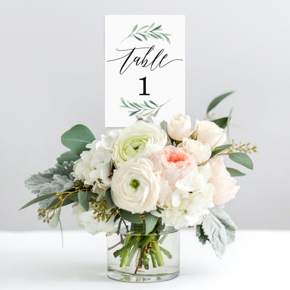 Tumbalina Wedding Table Numbers Botanical Greenery Design Double Sided Numbers 1-25 4x6 Calligraphy Design