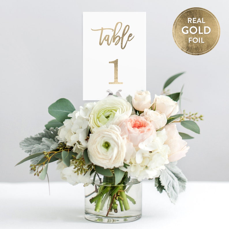 PRINTED Premium GOLD Foil Wedding Table Numbers, 4x6 Calligraphy Foil Design, Premium Paper, Double Sided, Numbers 1-25 or 1-40 image 3
