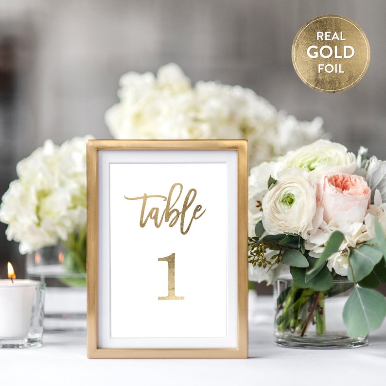 PRINTED Premium GOLD Foil Wedding Table Numbers, 4x6 Calligraphy Foil Design, Premium Paper, Double Sided, Numbers 1-25 or 1-40 image 4