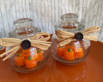 Pumpkin Cookie Jar Candy Clear Glass Halloween Harvest Decor
