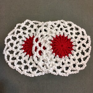 Posavasos de encaje de crochet - juego de 2 - rojo y blanco