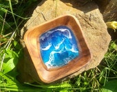 4 4 Blue Beach Trinket Tray, waves, coastal decor, jewelry dish, soap dish, functional art, surf art, ocean art, beach decor, resin painting