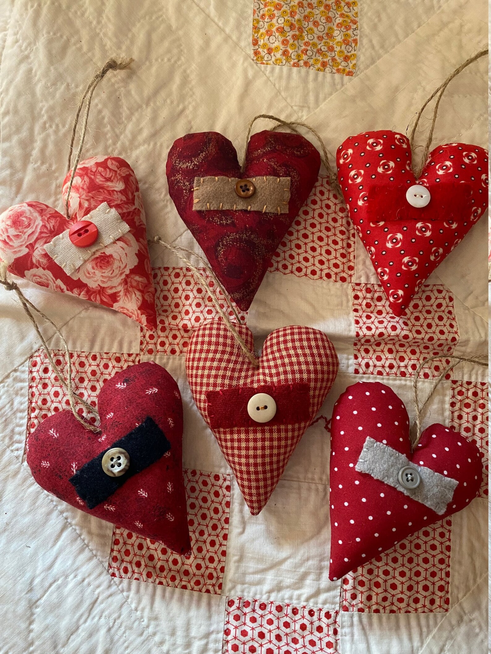 Fabric hearts set of 6 Etsy