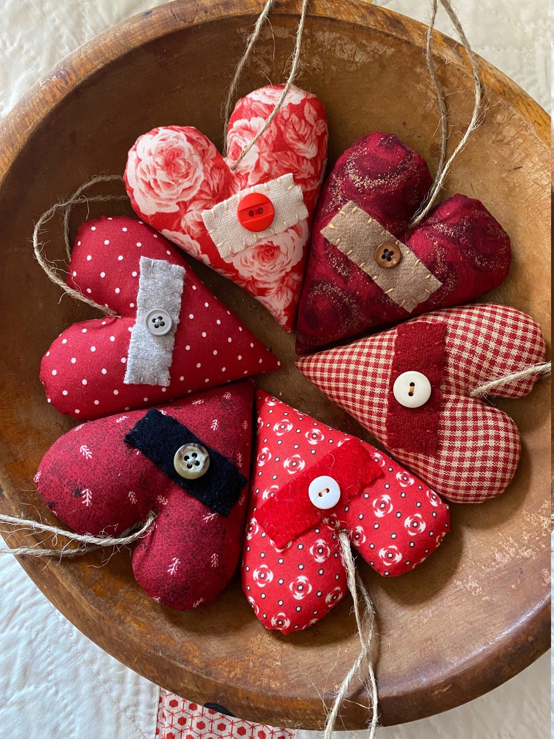Fabric hearts set of 6 Etsy