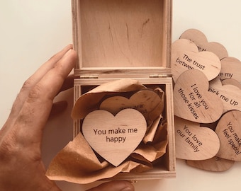 Reasons Why I Love You Box, Romantic Anniversary Gift, Engraved Wood Hearts