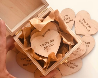 Engraved Wooden Anniversary Keepsake Box, Reasons Why I Love You Hearts