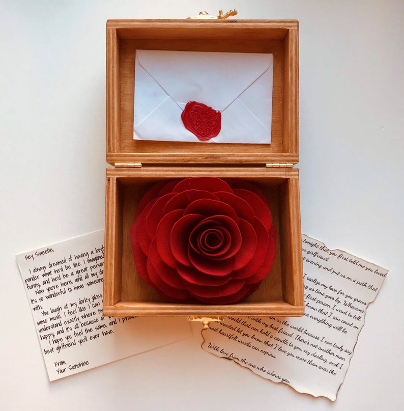 Love Letter Wooden Rose Box Romantic 1st Anniversary Special Etsy