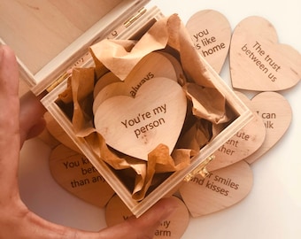 Reasons Why I Love You - Engraved, Handpainted Wood Hearts and Box, Anniversary Gift