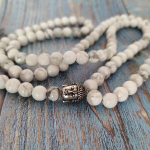 White Cacholong prayer, 108 beads with Buddha, Buddhist chaplet, Meditation pray, Meditation amulet necklace, Holy mala beads, Mala tassel