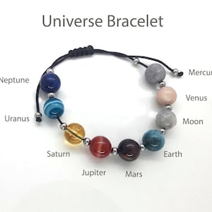 Universum Armband, Sonnensystem Armband, Planeten Universum Armband, Planeten Armband, Heilung Schmuck, Planet Erde Mond Armband